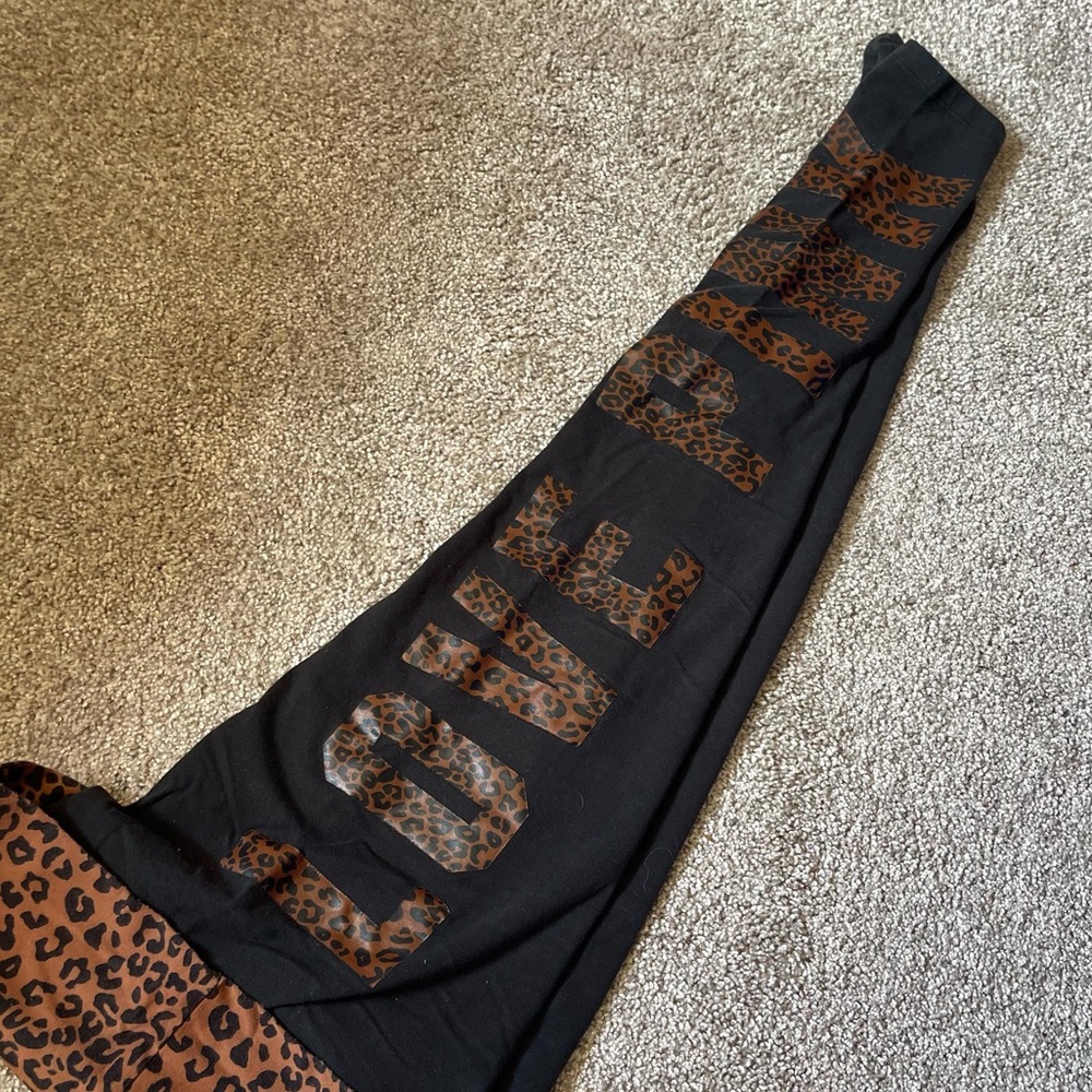 Victoria Secret PINK Black Fold Over Leopard Print Leggings Size S - Picture 3 of 7